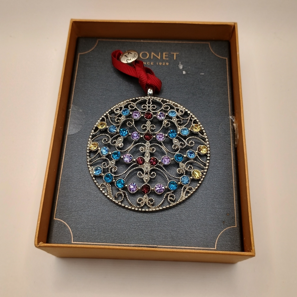 Monet Silver Toned Ornament with Multi Colored Stone Accents